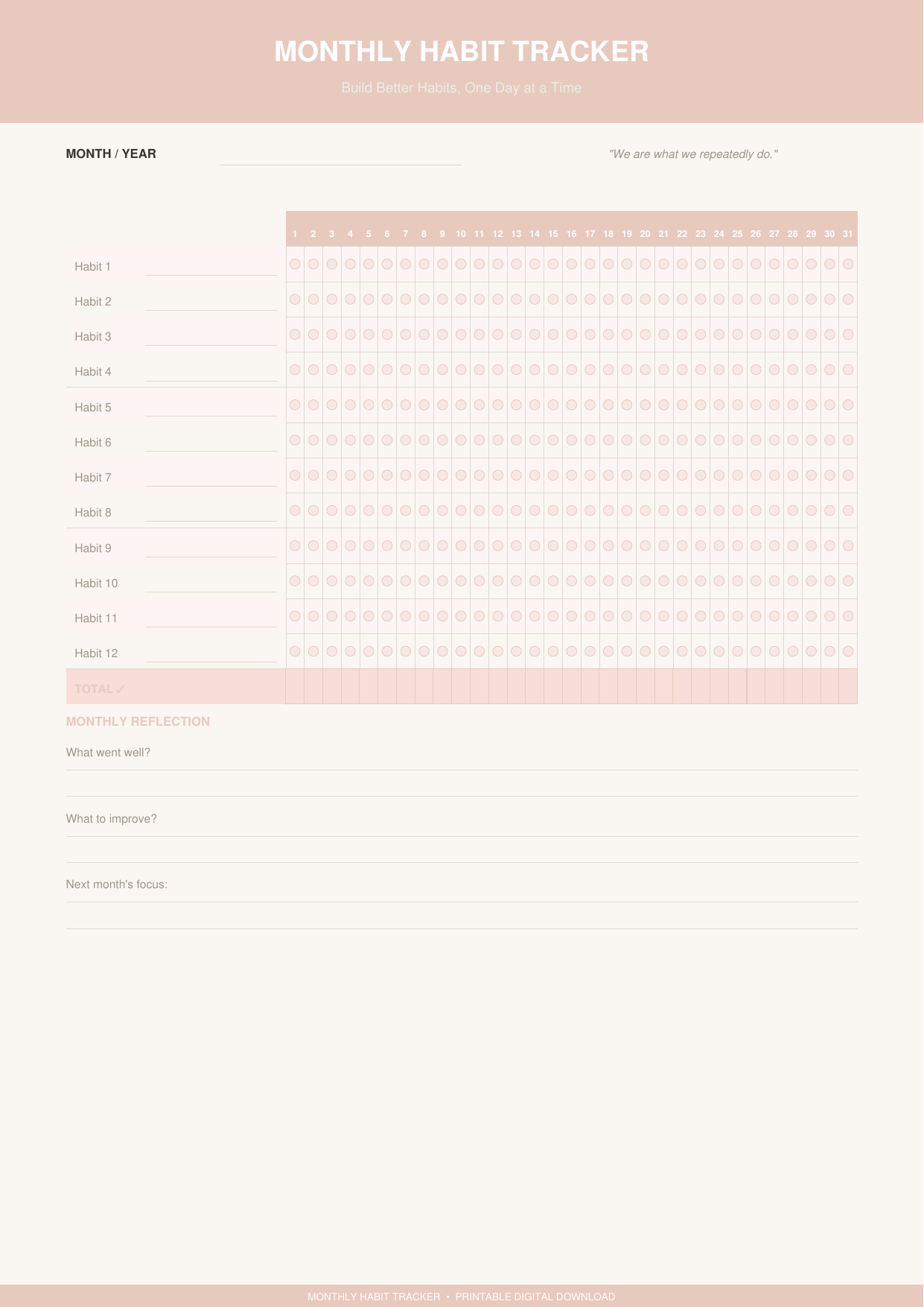 Monthly Habit Tracker Printable — 31-Day Wellness PDF