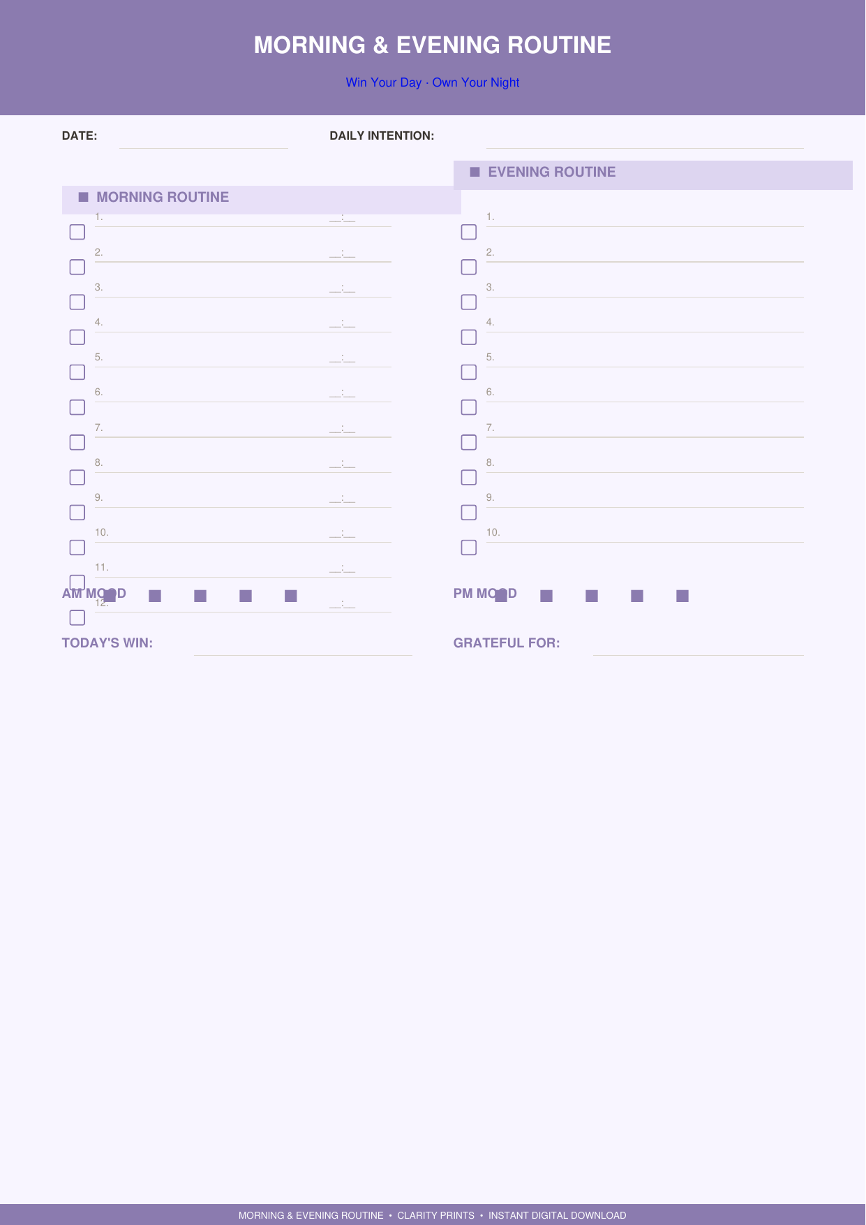 Morning & Evening Routine Checklist Printable | Daily Ritual PDF
