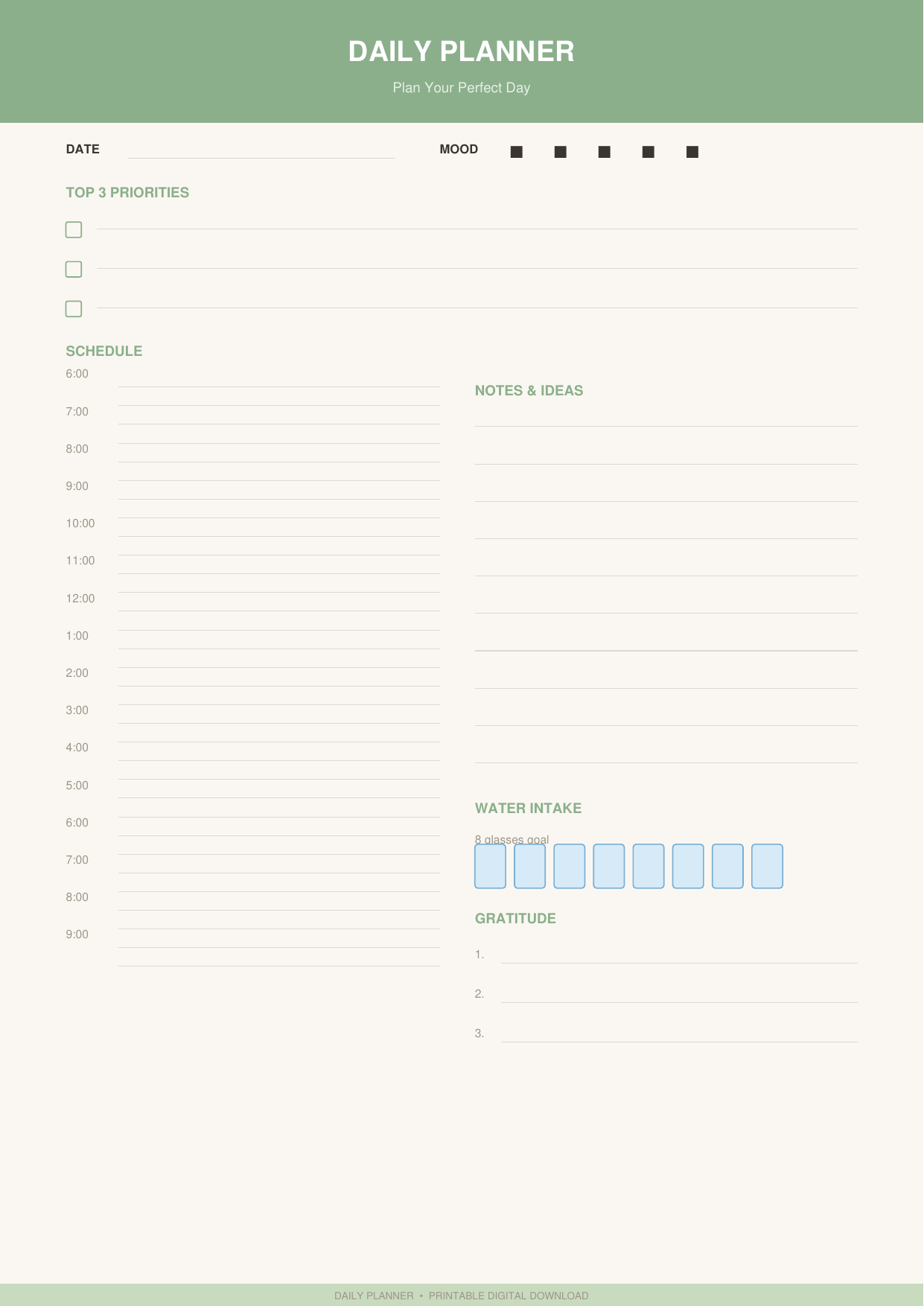 Daily Planner Printable — Minimal Aesthetic PDF