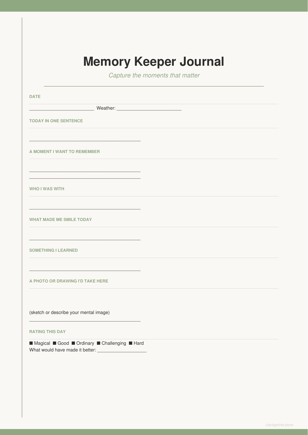 Memory Journal printable PDF preview